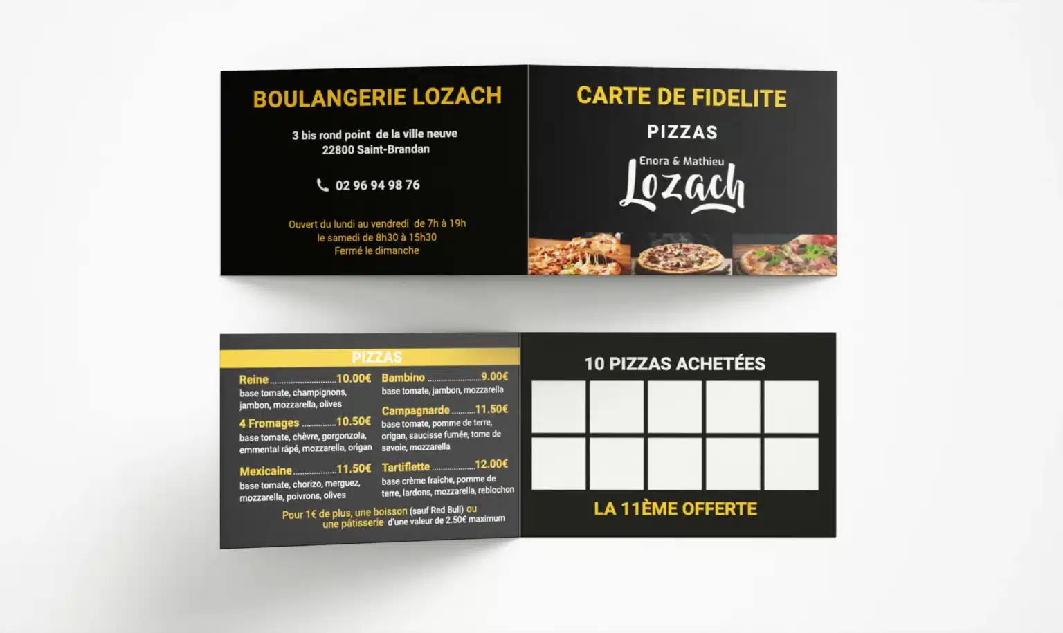 Carte de fidélité pliée – Boulangerie, Pizzeria